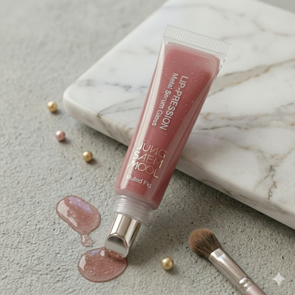 JUNG SAEM MOOL LIP-PRESSION Metal Serum Gloss | Hydrating Tinted Lip Balm with a Hygiene Precision Metal Applicator & Serum Infused Ingredients, Korean Lip Plumper Gloss 