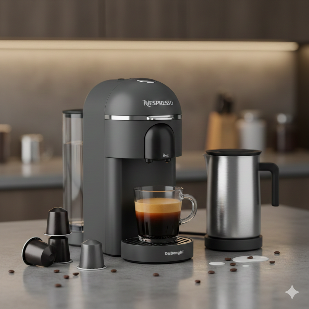 Nespresso Vertuo Next Coffee and Espresso Machine by De'Longhi with Milk Frother, 8 ounces, Dark Grey